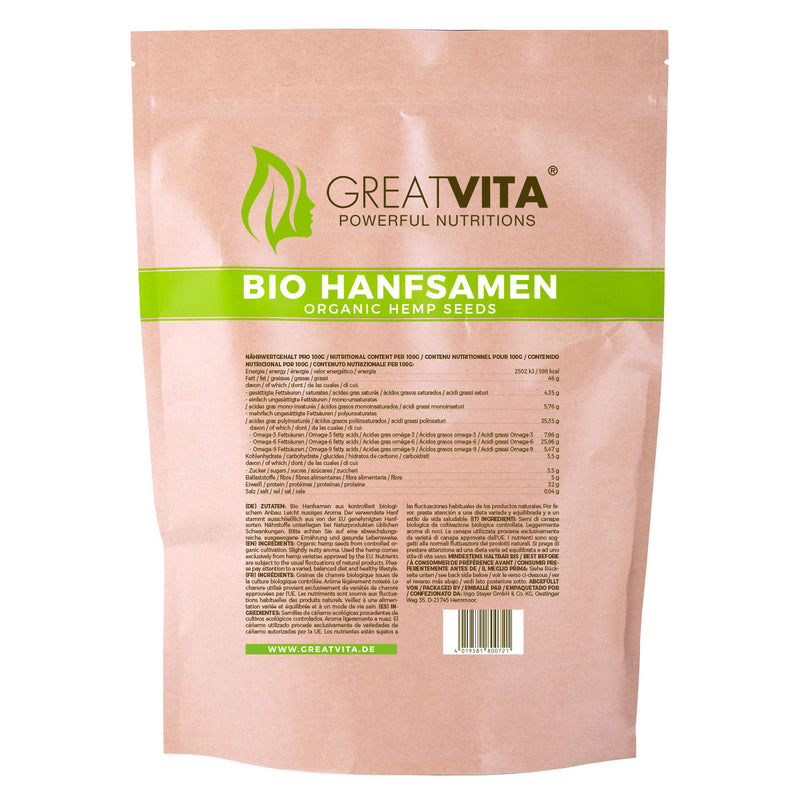 GreatVita Bio Hanfsamen rückseiten etikett