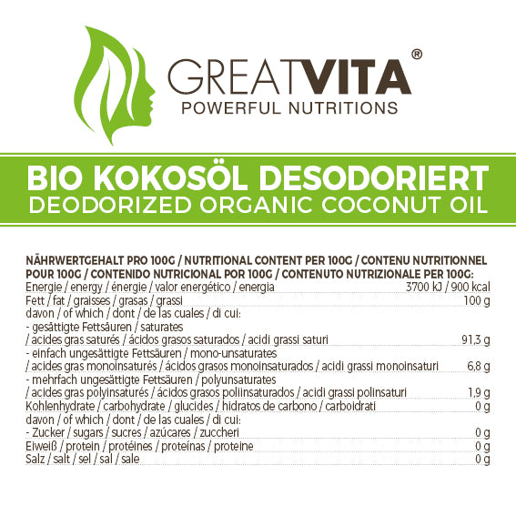 GreatVita KokosoelBio Kokosoel desodoriert nährwerte etikett